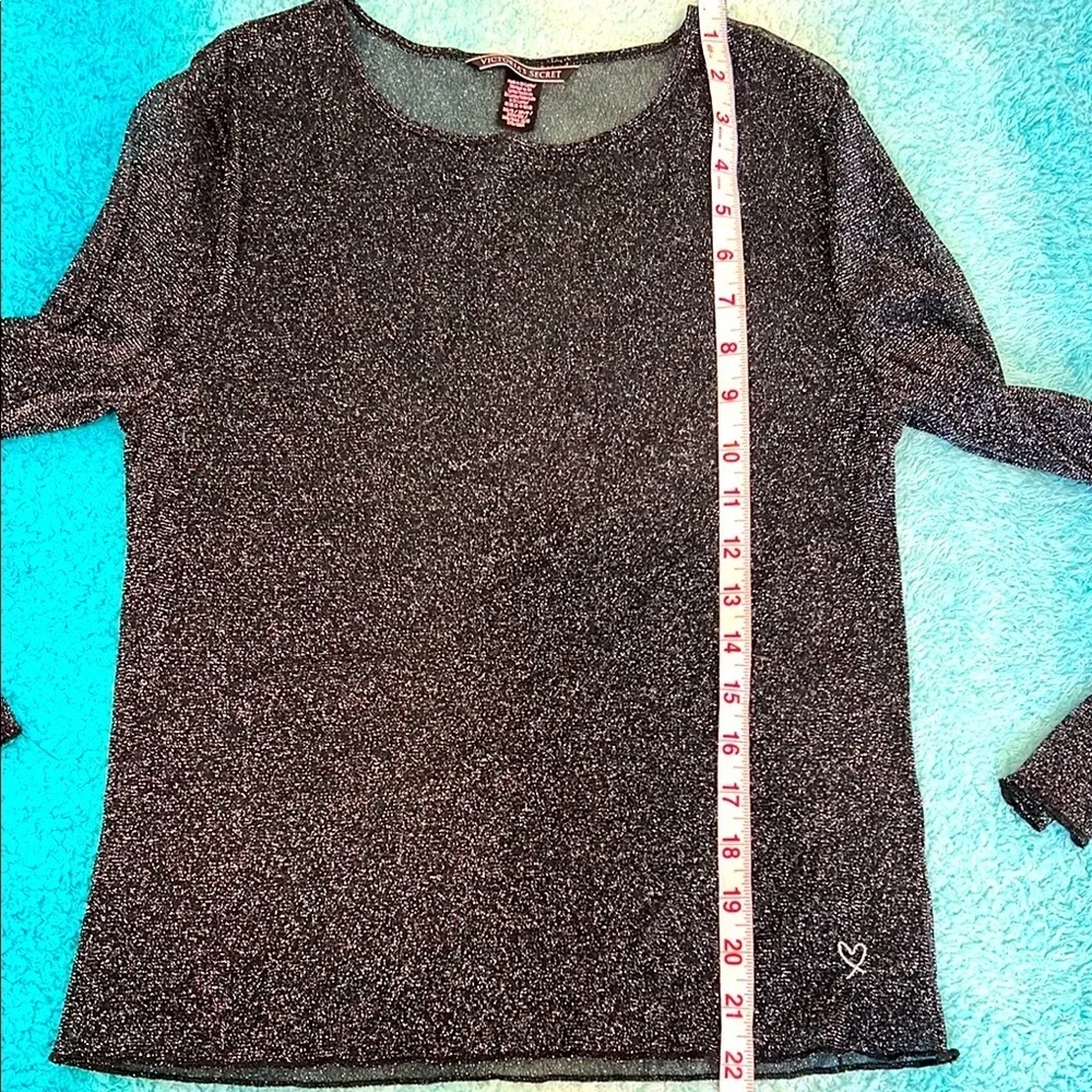 🔥Victoria’s Secret Women’s Translucent Black Glitter Long Sleeve Top Size XS EC🔥